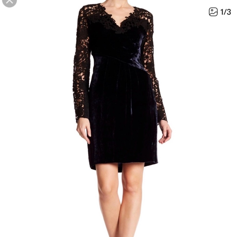 Elie Tahari Black Velvet and Lace Dress